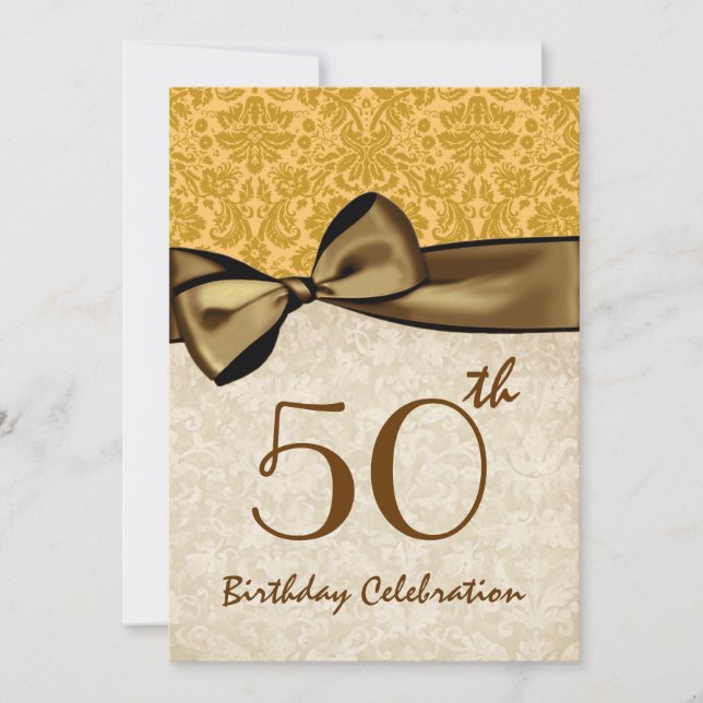 50th Birthday Party GOLD Damask Bow Template (Front)