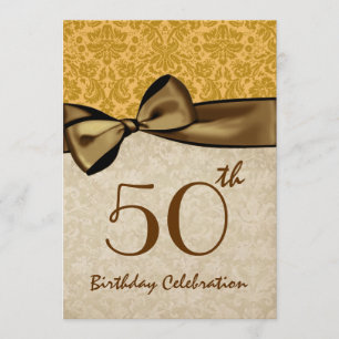 50th Birthday Party GOLD Damask Bow Template