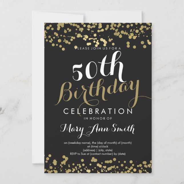 50th Birthday Party Gold Foil Look Confetti Invitation (Front)
