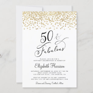 50th Birthday Party Gold Glitter Invitation