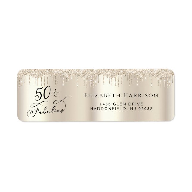 50th Birthday Party Gold Glitter Return Address Label (Front)