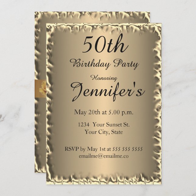 50th Birthday Party gold Invitation (Front/Back)