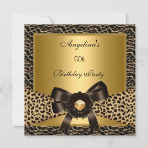 50th Birthday Party Gold Leopard Coffee Brown Invitation
