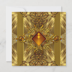 50th Birthday Party Gold Ornate Amber Jewel Invitation