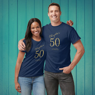 50th Birthday Party Gold Script Blue T-Shirt