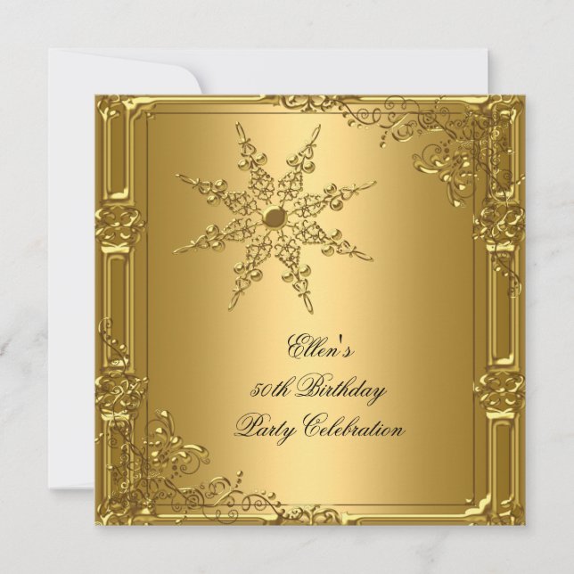 50th Birthday Party Gold Snowflake Invitation (Front)