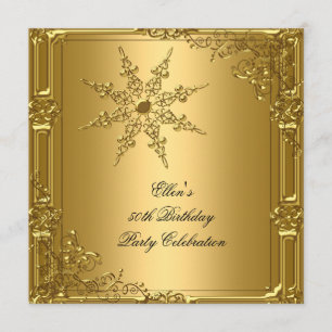 50th Birthday Party Gold Snowflake Invitation