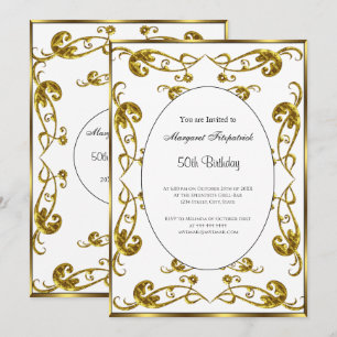 50th Birthday Party Gold White classic Invitation