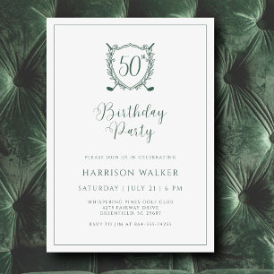 50th Birthday Party Golf Crest Elegant Script Invitation