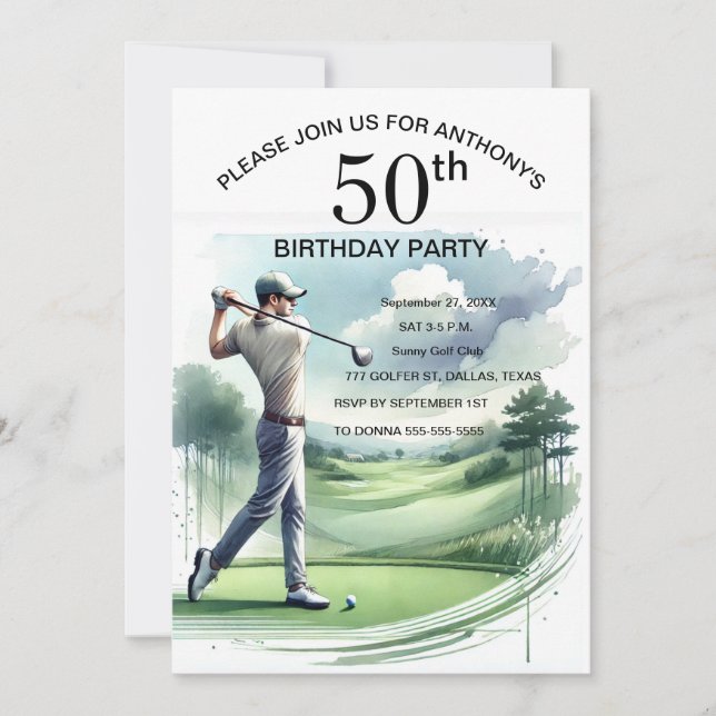 50th Birthday Party Golfer Adult Par Sports Golf Invitation (Front)