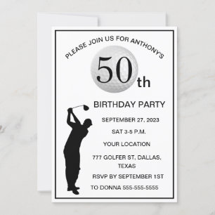 50th Birthday Party Golfer Black Par Dad Golf Invitation
