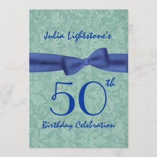 50th Birthday Party Green and Blue Bow W1469 Invitation