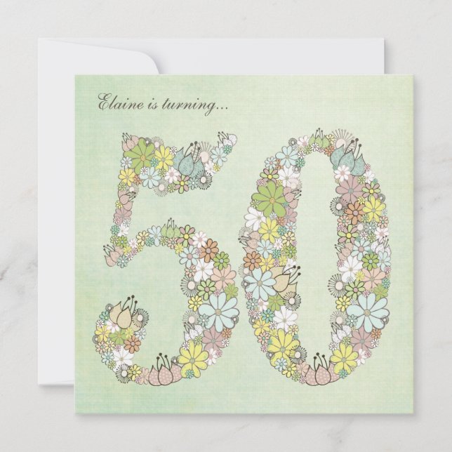 50th Birthday Party Green Blooms Custom Invitation (Front)