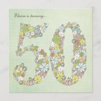 50th Birthday Party Green Blooms Custom Invitation
