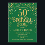 50th Birthday Party - Green & Gold Invitation<br><div class="desc">50th Birthday Party Invitation.
Elegant design in forest emerald green and faux glitter gold. Features stylish script font and confetti. Message me if you need custom age.</div>