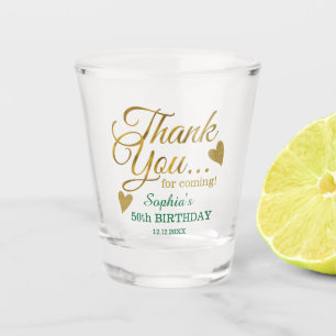 50th Birthday Party Green & Gold Thank You Favors Shot Glass
