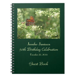 50th Birthday Party Guest Book, Orange Butterfly Notebook