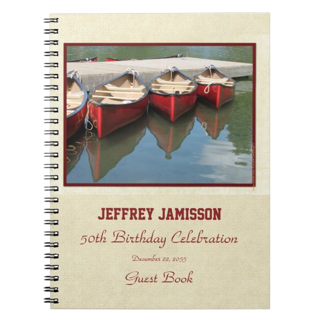 50th Birthday Party Guest Book, Red Canoes Notebook (Front)