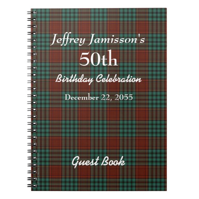 50th Birthday Party Guest Book Red & Green Plaid (Front)