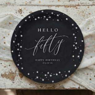 50th Birthday Party Hello Fifty Modern Fun Paper Plate