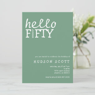 50th Birthday Party Hello Fifty Modern Sage Green Invitation