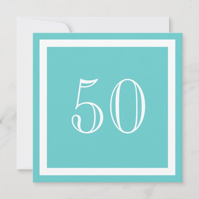 50th Birthday Party Invitation - Aqua (Front)