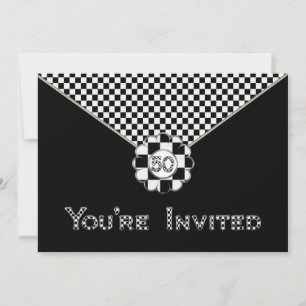 50TH BIRTHDAY PARTY INVITATION - BLK/WHT ENVELOPE