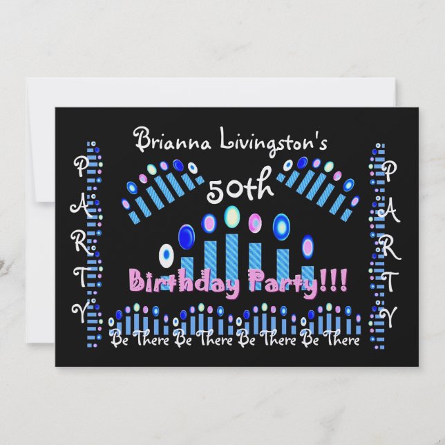 50th Birthday Party Invitation - Blue Candles (Front)