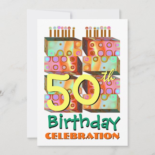 50th Birthday Party Invitation Candles & Gifts (Front)