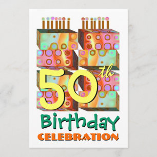 50th Birthday Party Invitation Candles & Gifts