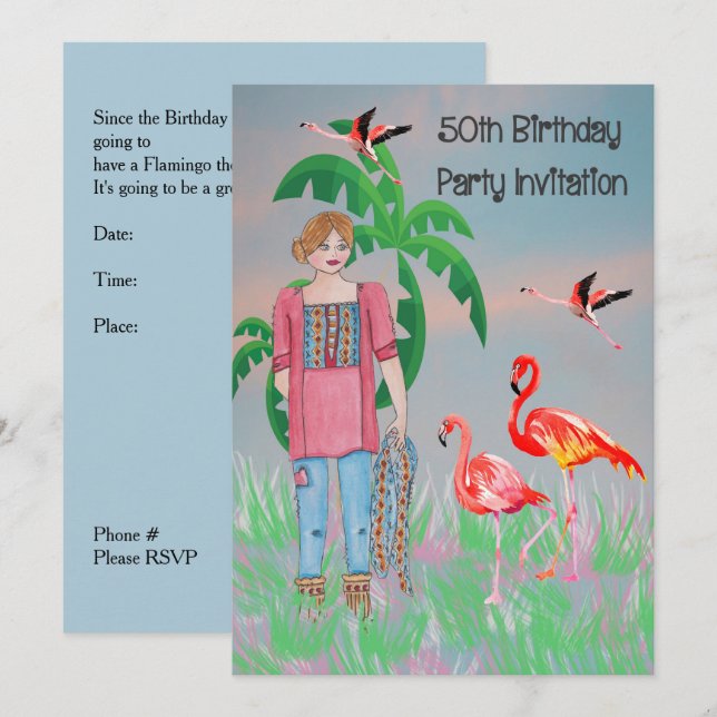 50Th Birthday Party Invitation for Woman (Front/Back)