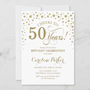 50th Birthday Party Invitation - Gold White