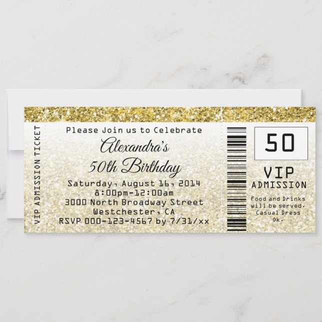50th Birthday Party Invitation Golden Ticket (Front)
