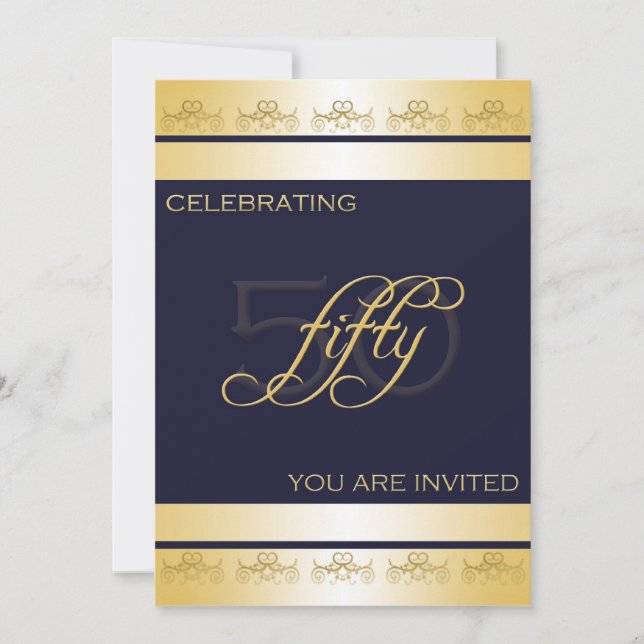 50th Birthday Party Invitation in Blue (Front)