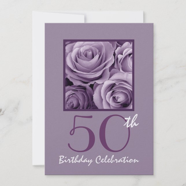 50th Birthday Party Invitation Lilac Purple Roses (Front)