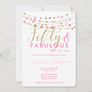 50th birthday party invitation, pink and gold invitation