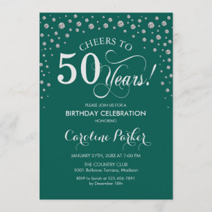 50th Birthday Party Invitation - Silver Green