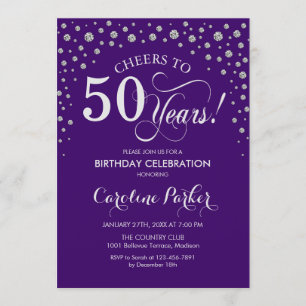 50th Birthday Party Invitation - Silver Purple