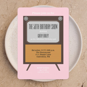 50th Birthday Party Invitation TV on Pink