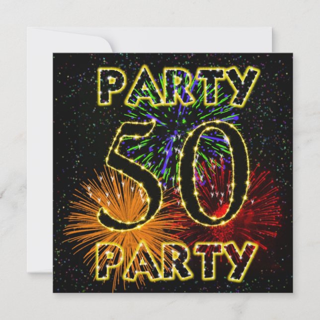 50th birthday party invitation with fireworks (Front)