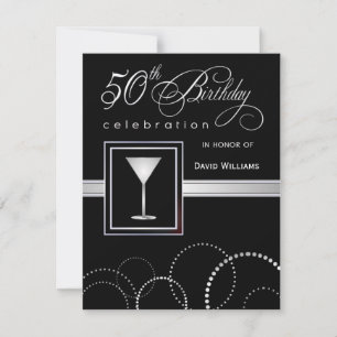 50th Birthday Party Invitations - Black and Silver