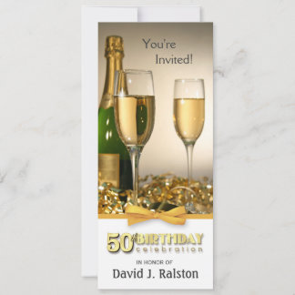50th Birthday Party Invitations - Champagne Gold