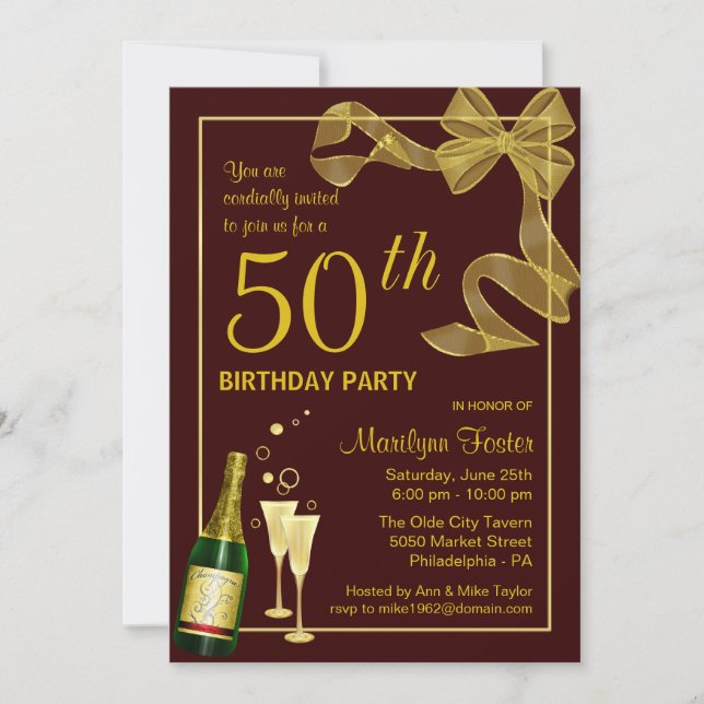 50th Birthday Party Invitations Customise the Year (Front)