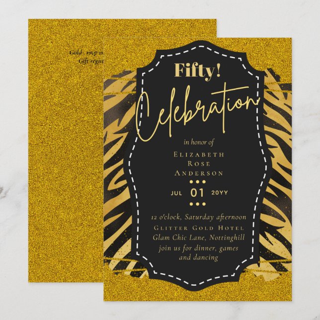 50th Birthday Party Invitations Glitter Glamour (Front/Back)