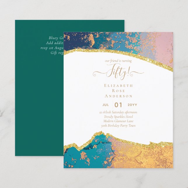 50th Birthday Party Invitations Glitter Glamour (Front/Back)