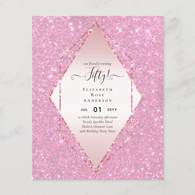 50th Birthday Party Invitations Glitter Glamour Flyer (Front)