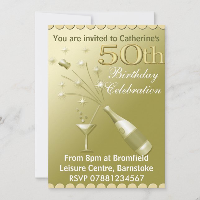 50th Birthday Party Invitations - Gold (Front)