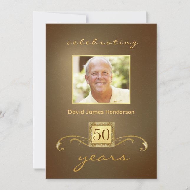 50th Birthday Party Invitations - Gold Monogram (Front)