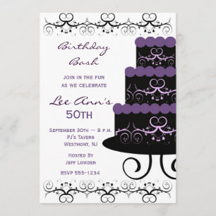 50th Birthday Party Invitations In Purple Swirl