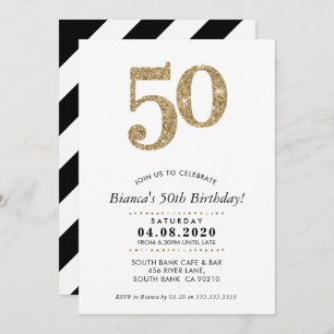 50TH BIRTHDAY PARTY INVITE modern gold glitter